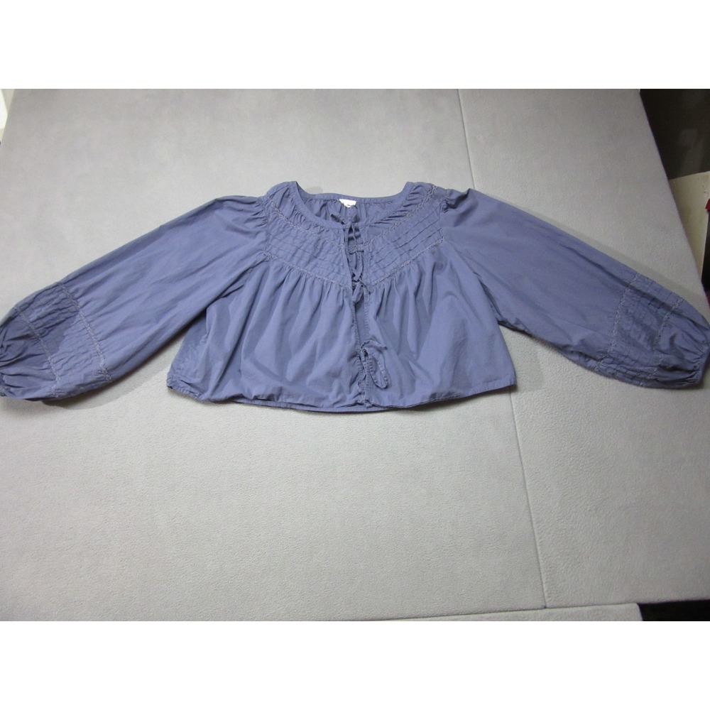 Aerie Blouse Womens XL Blue Excellent Cropped Boho Peasant Balloon Sleeve Top